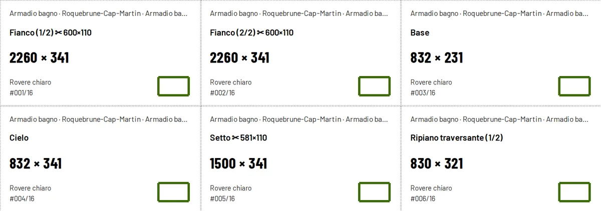 Le prime 6 delle 16 etichette, come le stampa l'app