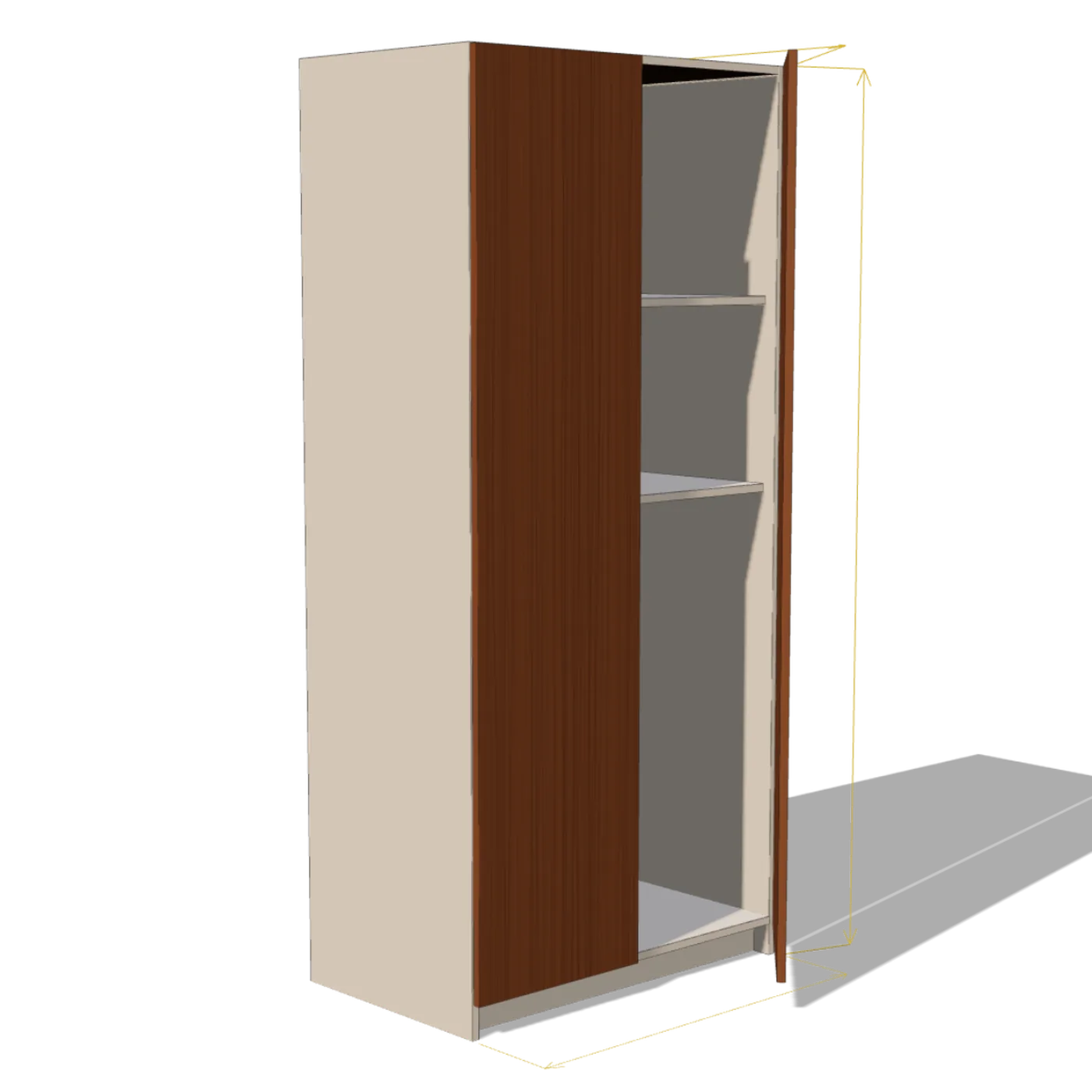 Two-door wardrobe with walnut fronts, 1000 × 2200 × 600 mm, drawn by Ebanist