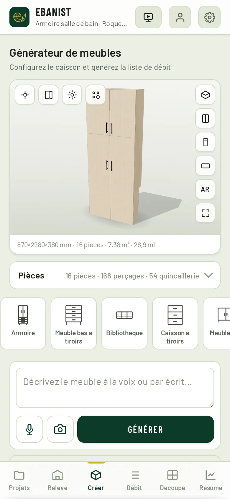 Générateur : 870 × 2280 × 360, quatre portes