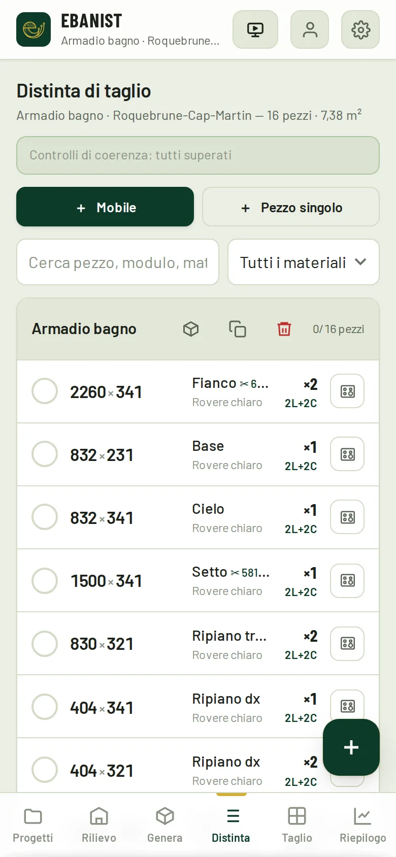 Distinta: l'intaglio è scritto sul pezzo (✂ 600×110)