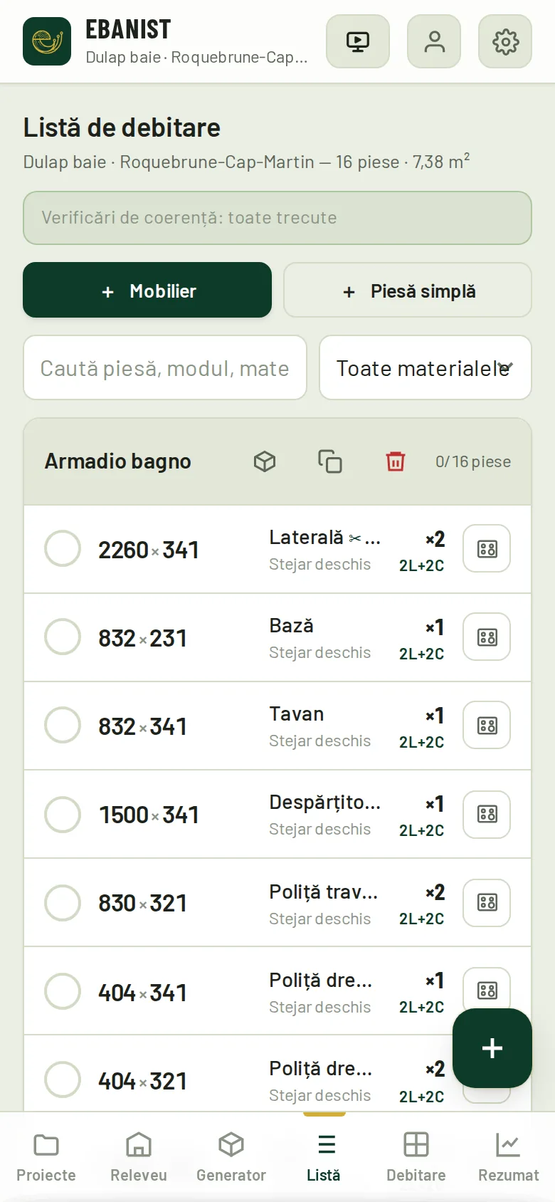 Lista de debitare: decupajul e scris pe piesă (✂ 600×110)